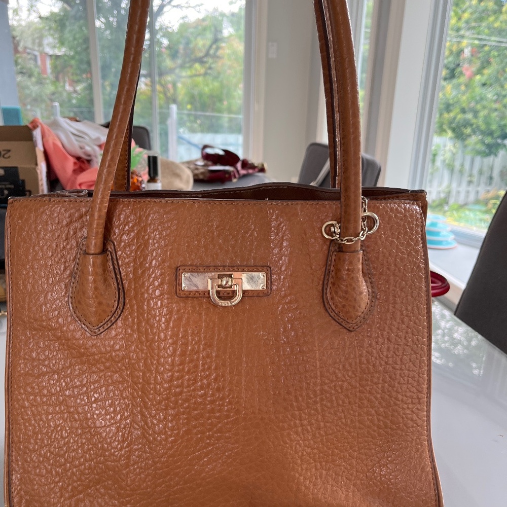 DKNY shoulder purse tan imitation crocodile prints monogram inside